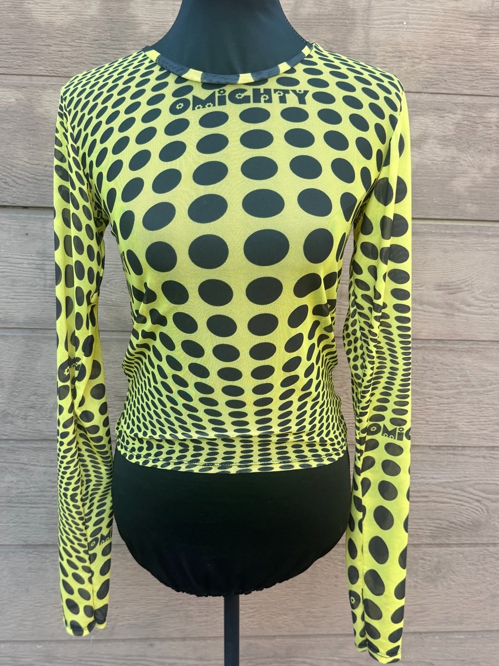 omighty Neon Yellow & Black Polka Dot Long Sleeve Crop Top